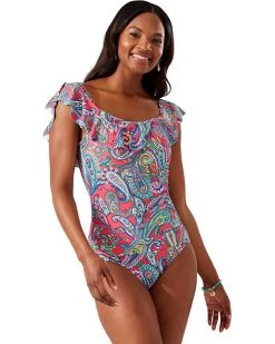 Tommy Bahama Swimwear Paisley Keys Off-the-Shoulder One-Piece