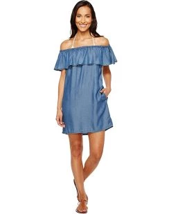 Tommy Bahama Swimwear Chambray Off the Shoulder Dress Cover-Up